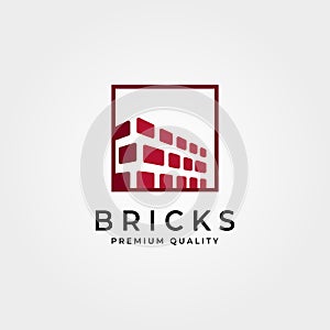 Brick wall construction square logo vector symbol illustration design