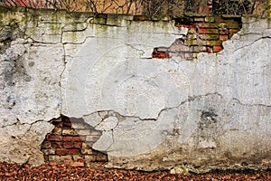 Brick wall cracked plaster