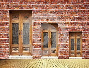 Brick Wall And Doors