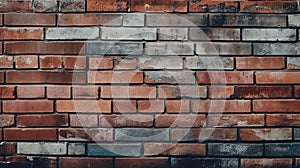 Brick wall featuring a variety of brick sizes and textures, AI-generated.