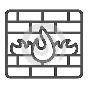 Brick wall with fire line icon, web security concept, Firewall for defense against attacks sign on white background