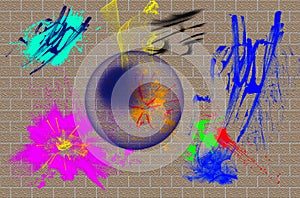 Brick wall with graffiti painting