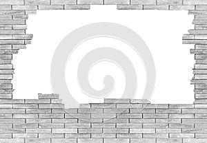Brick wall with hole Isolated on white background.