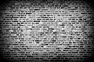 Brick wall horizontal background with bricks - black and white
