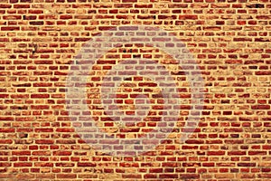 Brick wall horizontal background with red, orange and brown bricks - orange version