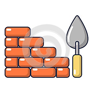 Brick wall icon, cartoon style