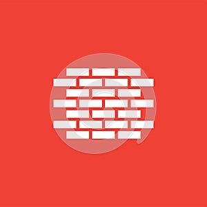 Brick Wall Icon On Red Background. Red Flat Style Vector Illustration