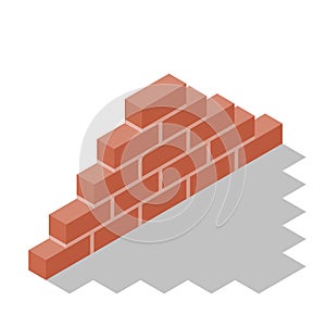 Brick wall isometric design. Brown red bricks wall. Old stone surface.