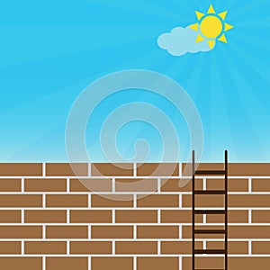 Brick wall with ladder, freedom conceptual vector