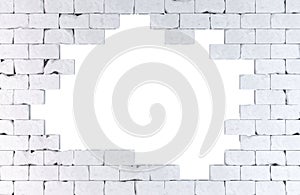 Brick wall with a large hole. Isolated. Contains clipping path