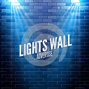Brick wall with lights. Colorful light shining on a wall. Vector poster design