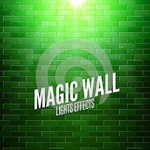 Brick wall with lights. Colorful light shining on a wall. Vector poster design