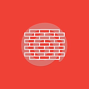 Brick Wall Line Icon On Red Background. Red Flat Style Vector Illustration