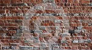 Brick wall made of old red brick. Empty surface for the banner.