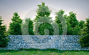 brick wall mock up with small forest and park