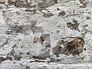 Brick wall with old white peeling plaster. Abstract Texture, background, pattern. Place for text and copy space. Vintage