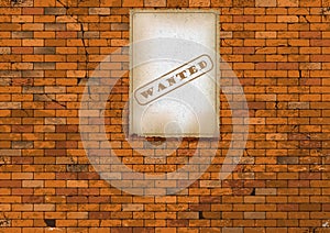 Brick wall with a poster Â«WantedÂ».vector illustration