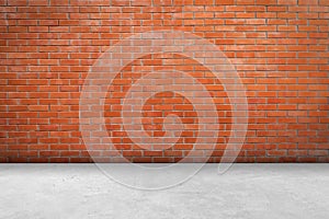 Brick wall room and floor background and texture with copy space