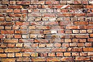 Brick wall in ruins of Castle of Bishops in Siewierz. Siewierz, Poland