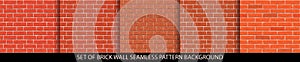 Brick wall seamless pattern background set.