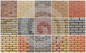 Brick wall seamless pattern set.