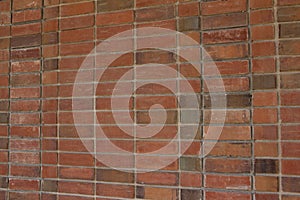 Brick wall texture background with red and brown bricks in a stack bond pattern