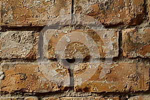 Brick wall texture close up with distinct bricks and mortar details for use in 3D modeling, wallpaper background
