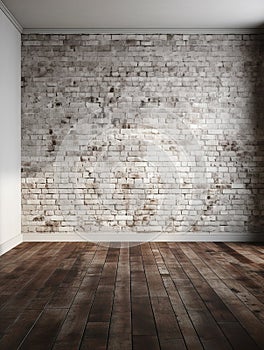 brick wall texture interior and light wooden floor