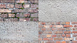 Brick wall texture set. Grunge background of old red and white bricks