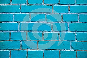 Brick wall trendy color aquamarine grunge wallpaper background object concept