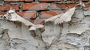 A brick wall with two broken wings attached to it