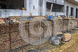 Brick wall under construction