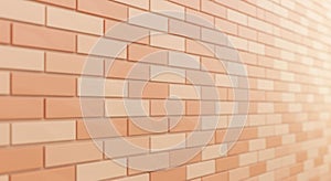 A brick wall with a uniform pattern features rectangular bricks in various shades of