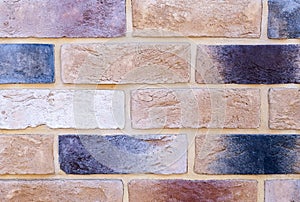 Brick wall with variegated brown bricks. Used as a background