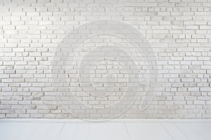 brick wall white color and wooden plank floor for background or texture