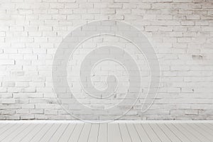 brick wall white color and wooden plank floor for background or texture