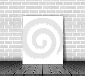 Brick wall with white paper sheet on wood floor vector