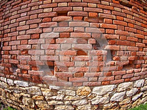 Brick wall with wide angle fisheye view