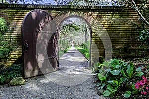 Brick walled English garden arch gate