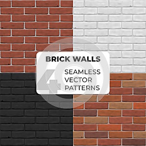 Brick walls seamless vector pattern. Brown, white, red, black stone texture for banner, interior, website, 3D, game