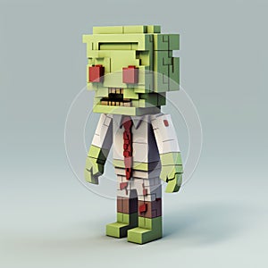 Brickbuilt Voxel Zombie In Pajamas: A Subtly Colored 8-bit Cartoon