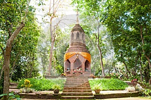 Bricked pagoda in forest