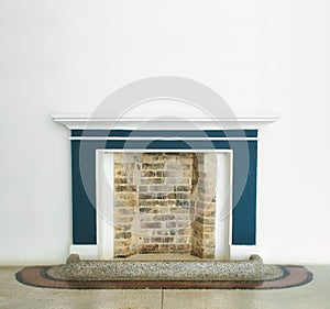 Bricked-up fireplace mock-up in a modern furnish interior room with empty walls