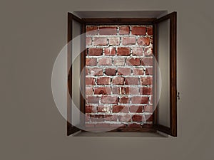 Bricked up window, no escape. Mental health or captive trap concept.