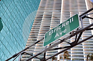 Brickell Avenue road sign in Downtown Miami