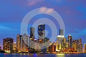 Brickell Miami city at twilight long exposure photo