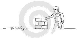 Bricklayer, building, building walls one line art. Continuous line drawing of repair, professional, hand, people