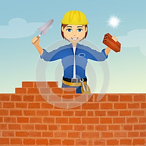 Bricklayer builds the wall