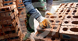 Bricklayer at construction site