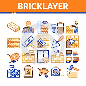 Bricklayer Industry Collection Icons Set Vector